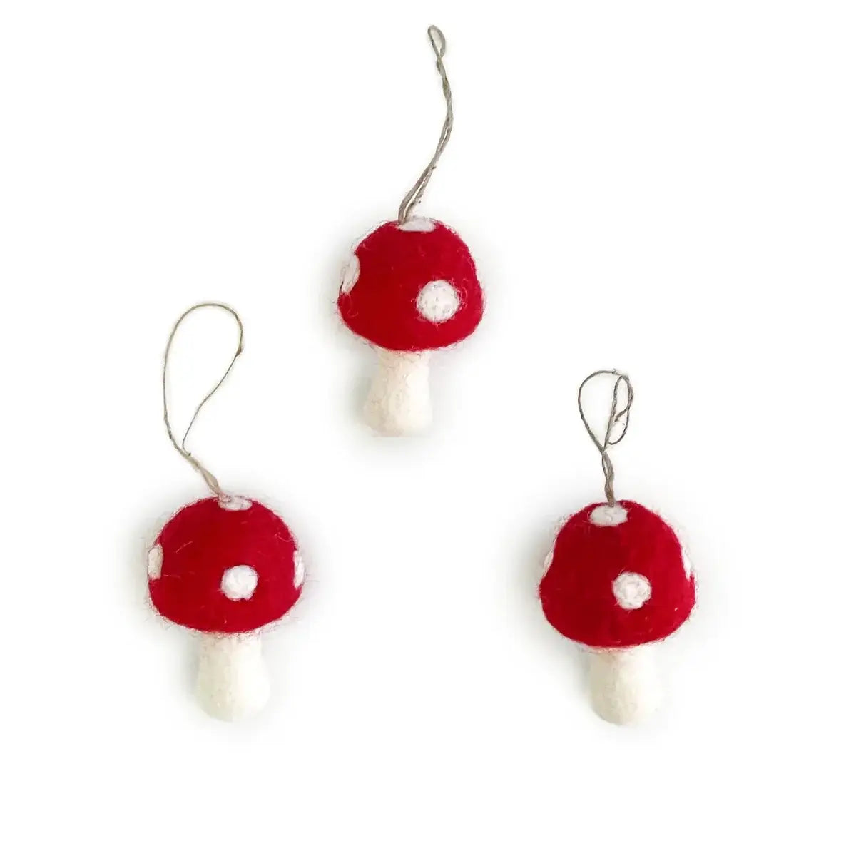 Red Toadstool Mushroom Holiday Eco Wool Ornament - Set of 3 Friendsheep