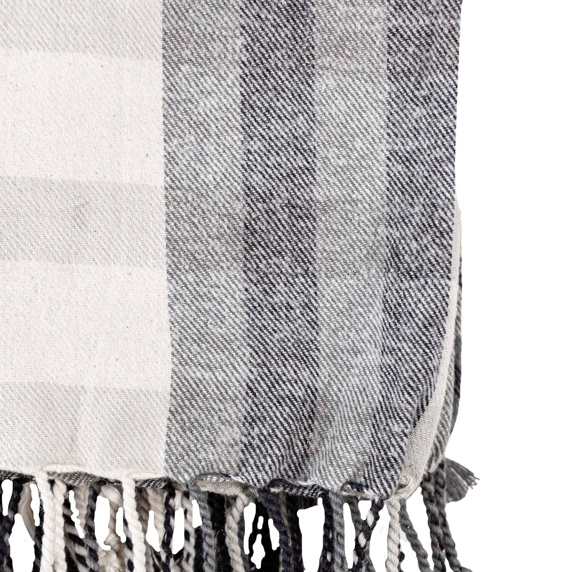 Foreside Home & Garden - Arlen Woven Plaid Throw Blanket Black Cotton, Fall Decor Foreside Home & Garden