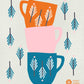 RETRO CUPS Orange Pink Cobalt Swedish Dishcloth on Natural