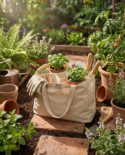 Multi-Pocket 100% Cotton Garden Tote – Natural