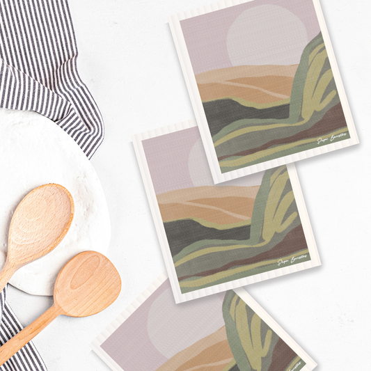 Set of 3 Swedish Dishcloths: National Park Hills Paper Baristas