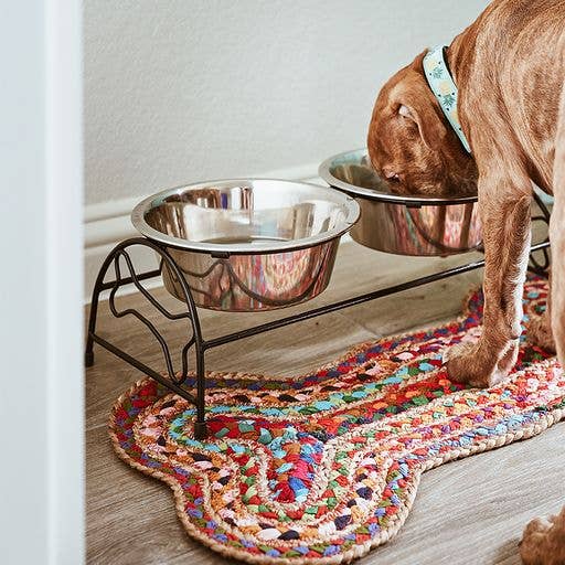 Matr Boomie Fair Trade - Chindi Rug Dog Bone Pet Food Mat - Assorted, Hand Woven Matr Boomie Fair Trade