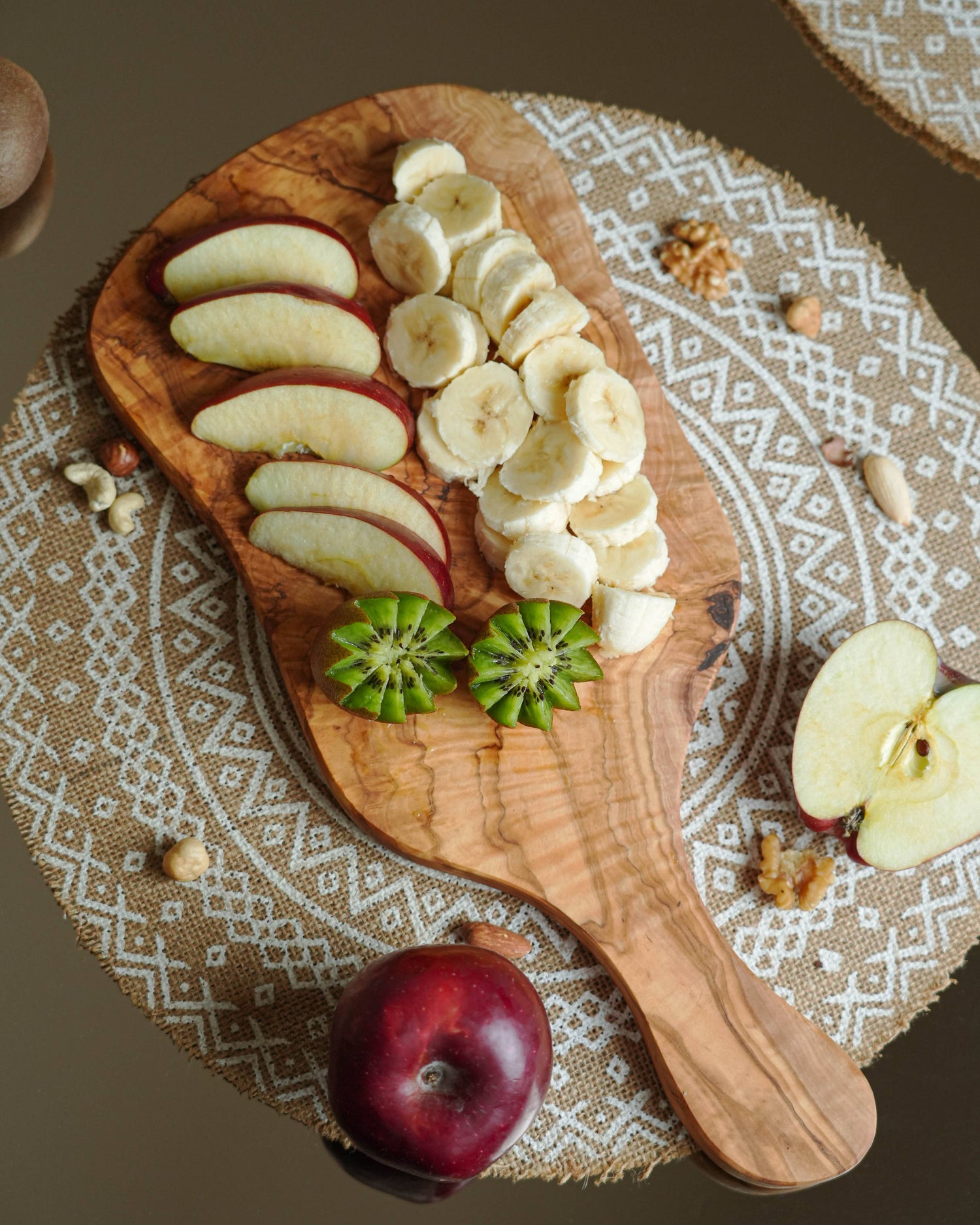 Irregular Shaped Cutting Board with Handle Handcrafted Olivewood