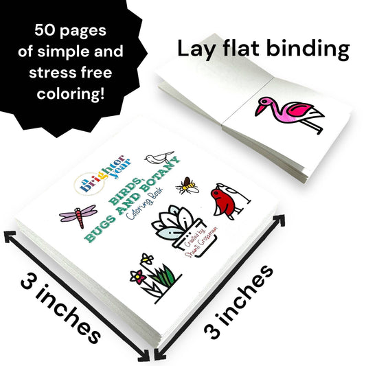 Birds Bugs and Botany Mini Coloring Book for Adults-50 Pages