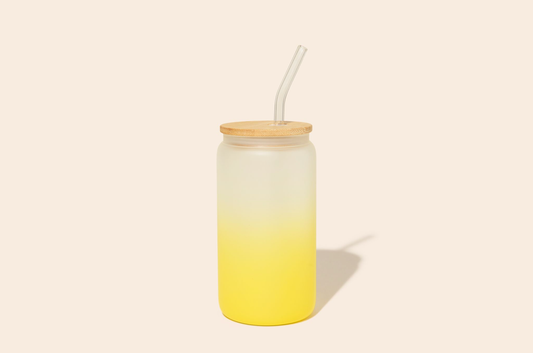 Bamboo Switch - Reusable Glass Can Cup | Yellow | Summer Bestseller: Glass Can Tumbler + Glass Straw Bamboo Switch