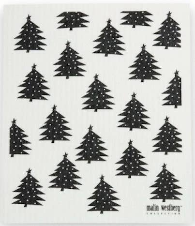 Swedish Dishcloth - CHRISTMAS FOREST TREES:  BLACK