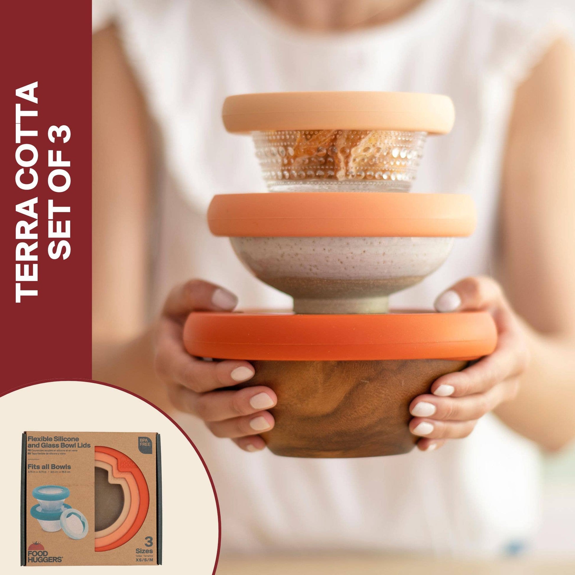 Glass Bowl Lids with Silicone Seal (Set/3) – Terra Cotta Food Huggers