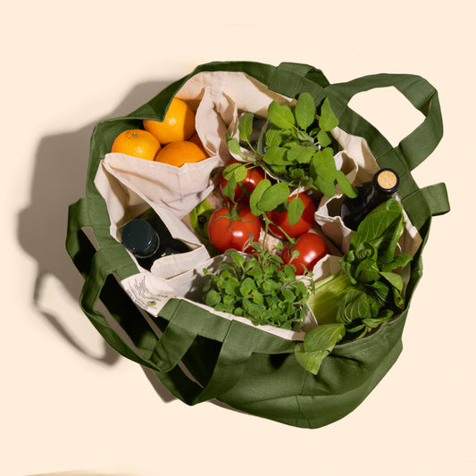 Sustainability Love:Multi-Pocket Cotton Tote Sage Green Pure Mitti