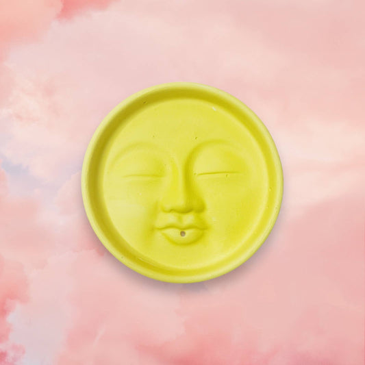 Fire and Moth Co - Colorful Concrete Moon Face Celestial Incense Holder: Matte / Pastel Yellow Fire and Moth Co