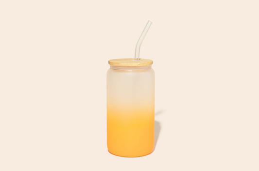 Bamboo Switch - Reusable Glass Can Cup | Orange | Summer Bestseller: Glass Can Tumbler + Glass Straw Bamboo Switch