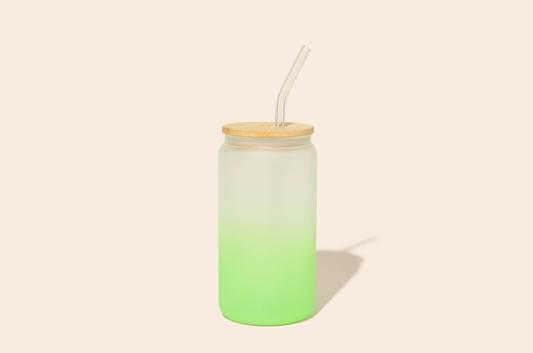 Bamboo Switch - Reusable Glass Can Cup | Green | Summer Bestseller: Glass Can Tumbler + Glass Straw Bamboo Switch
