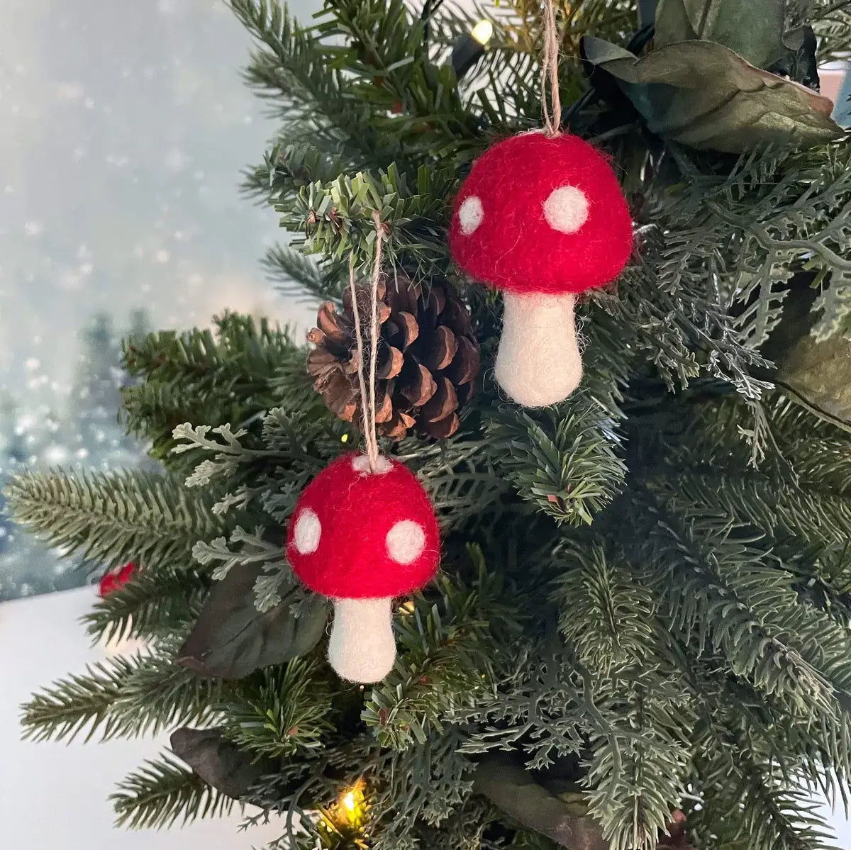 Red Toadstool Mushroom Holiday Eco Wool Ornament - Set of 3 Friendsheep