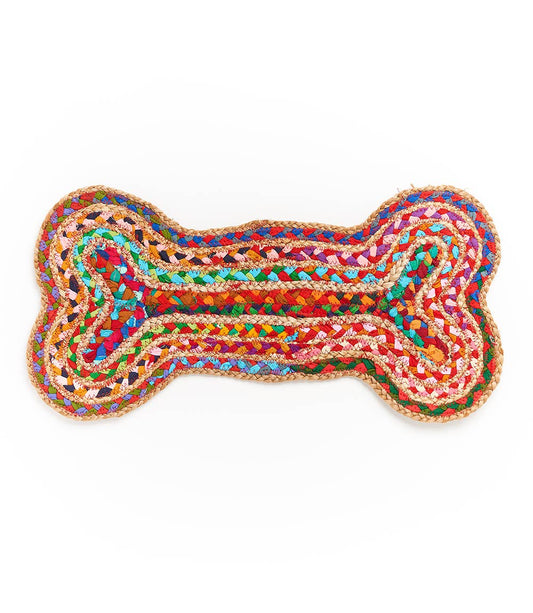 Matr Boomie Fair Trade - Chindi Rug Dog Bone Pet Food Mat - Assorted, Hand Woven Matr Boomie Fair Trade