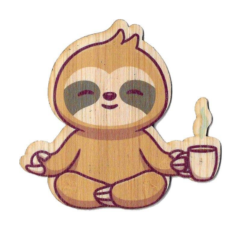 Bamboo Wood Stickers - Sloth W/ Coffee Bamboo Wood Stickers