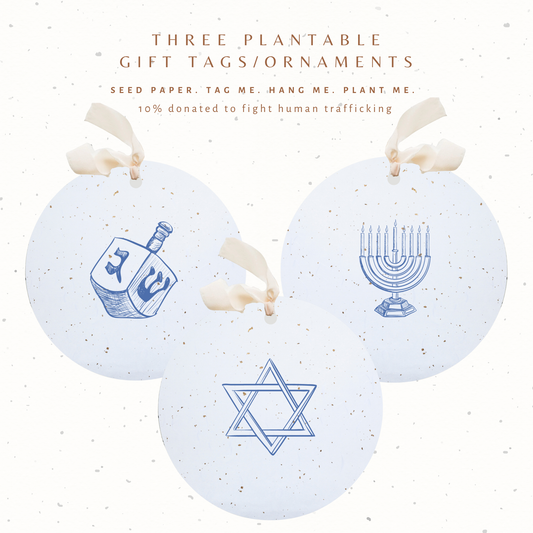 Plantable Seed Gift Tags /Ornaments Set 3: Hanukkah Symbols Paper Baristas