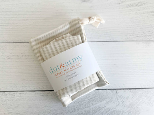 Bread Makers Set in Ticking Stripes, bread bag & bowl cover Dot and Army