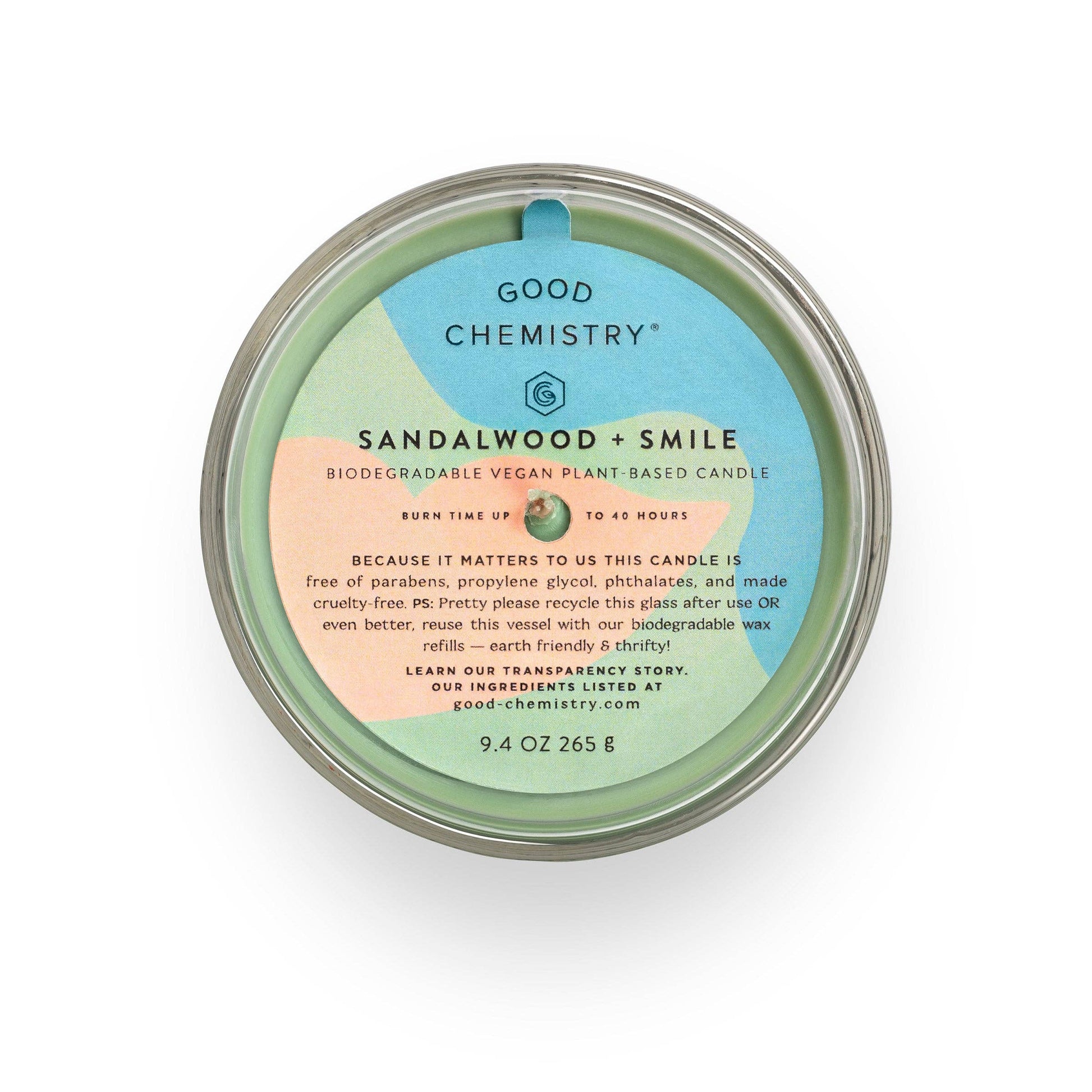 Sandalwood + Smile Reusable Glass Candle Good Chemistry