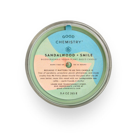 Sandalwood + Smile Reusable Glass Candle Good Chemistry