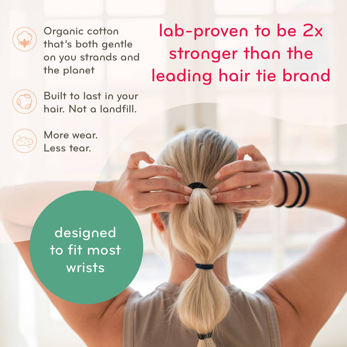 Plastic-free Organic Hair Ties - Medium to Thick Hair, Black