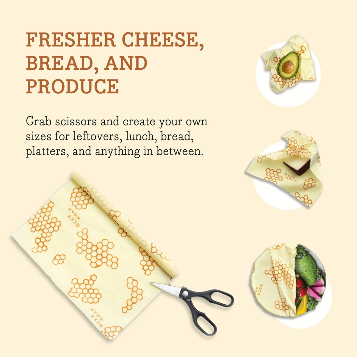 Bees Wrap Reusable Beeswax Food Wrap Roll - Honeycomb Print