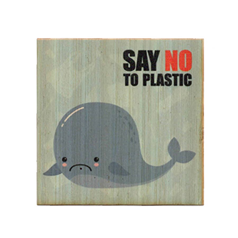 Bamboo Wood Stickers - Sad Whale - Say No To Plastic Bamboo Wood Stickers