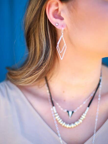 Rhombus Dangle Earrings - Silver Fair Anita