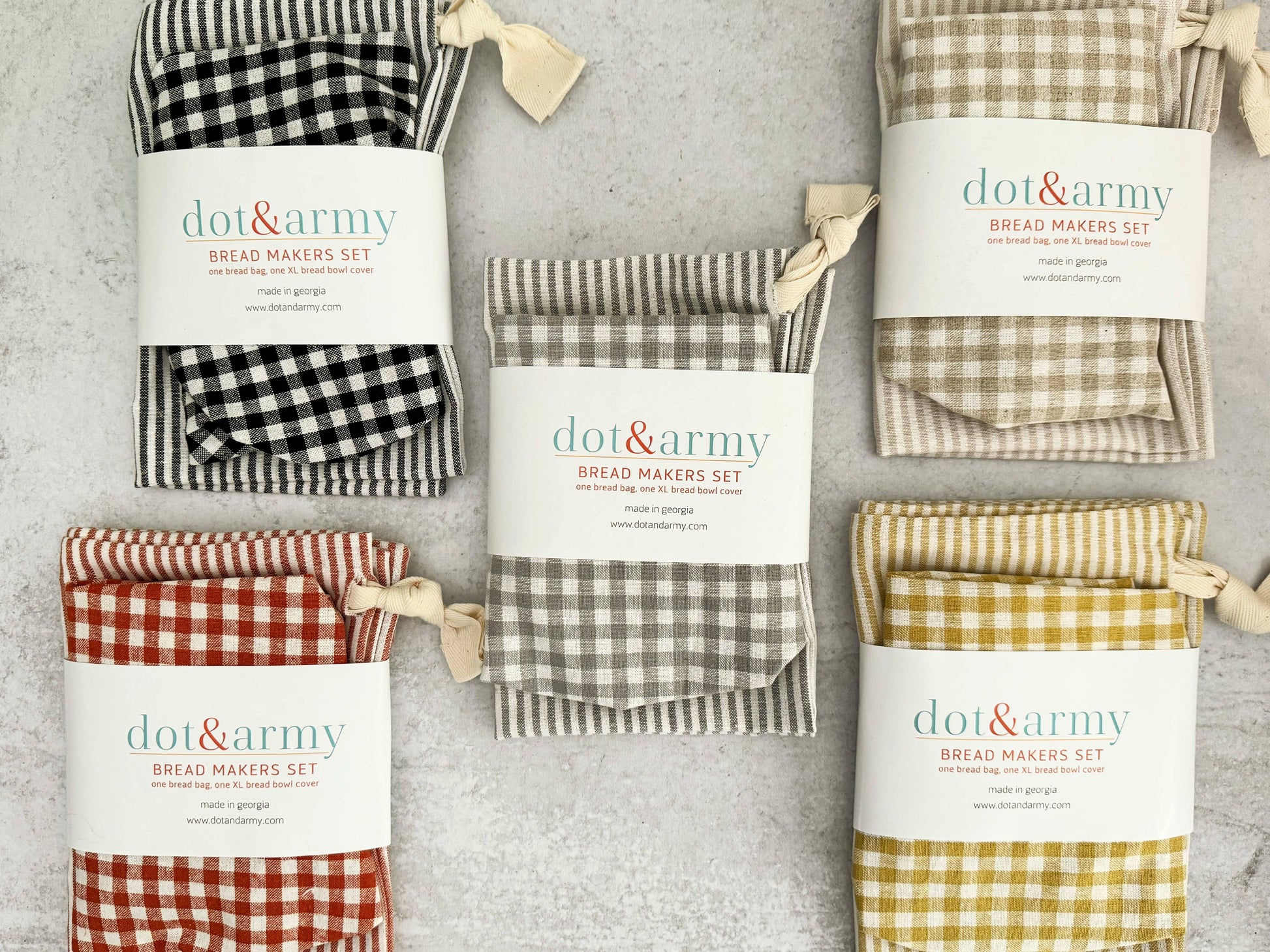 Stripe and Check Bread Makers Set, bread bag & bowl cover Dot and Army