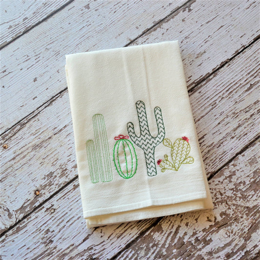 SewMuchMoreStore - Cactus Tea Towel - Embroidered Floursack Towel: HANGING HOOK SewMuchMoreStore