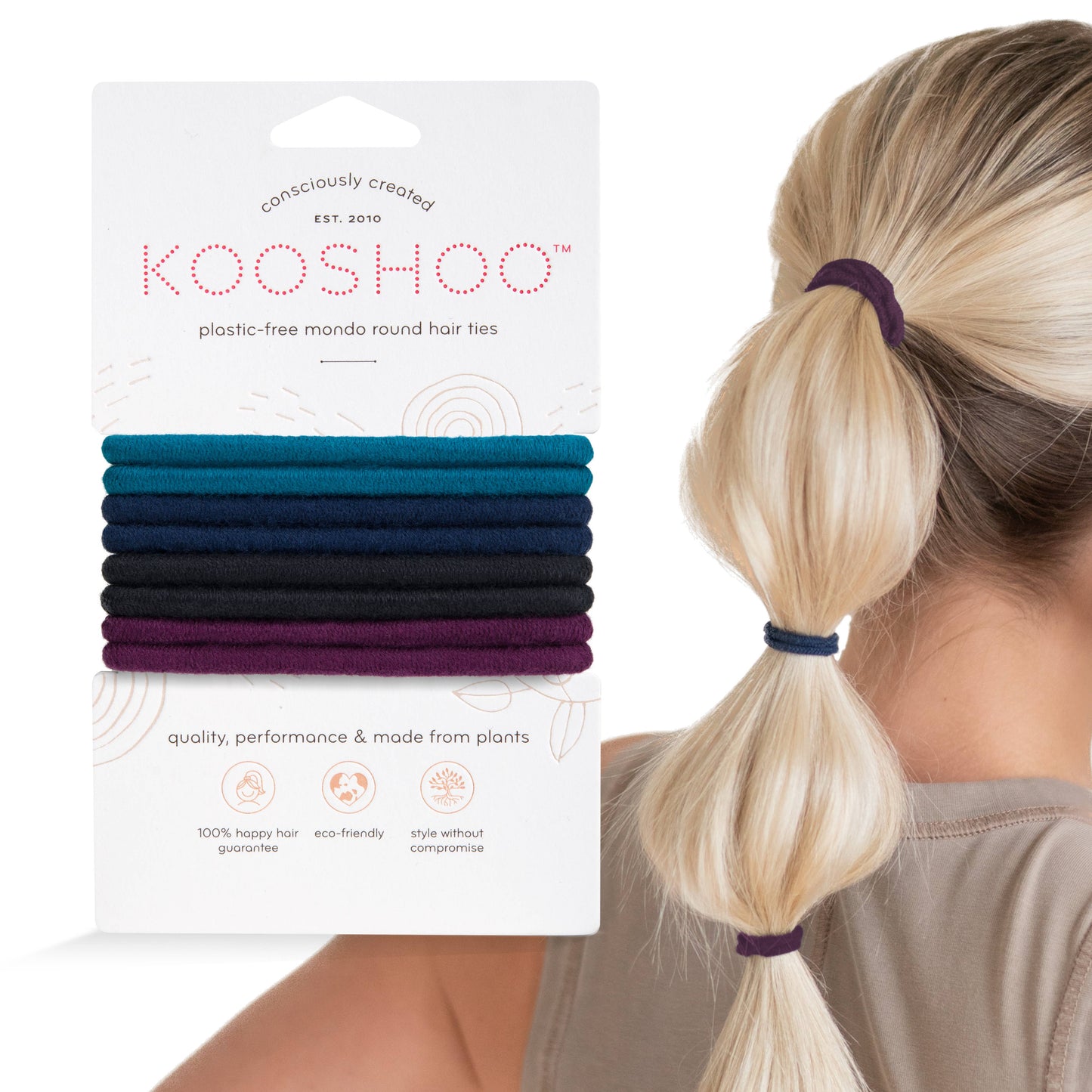 Plastic-free Round Hair Ties - Mondo 8-pack - Dark Hues KOOSHOO