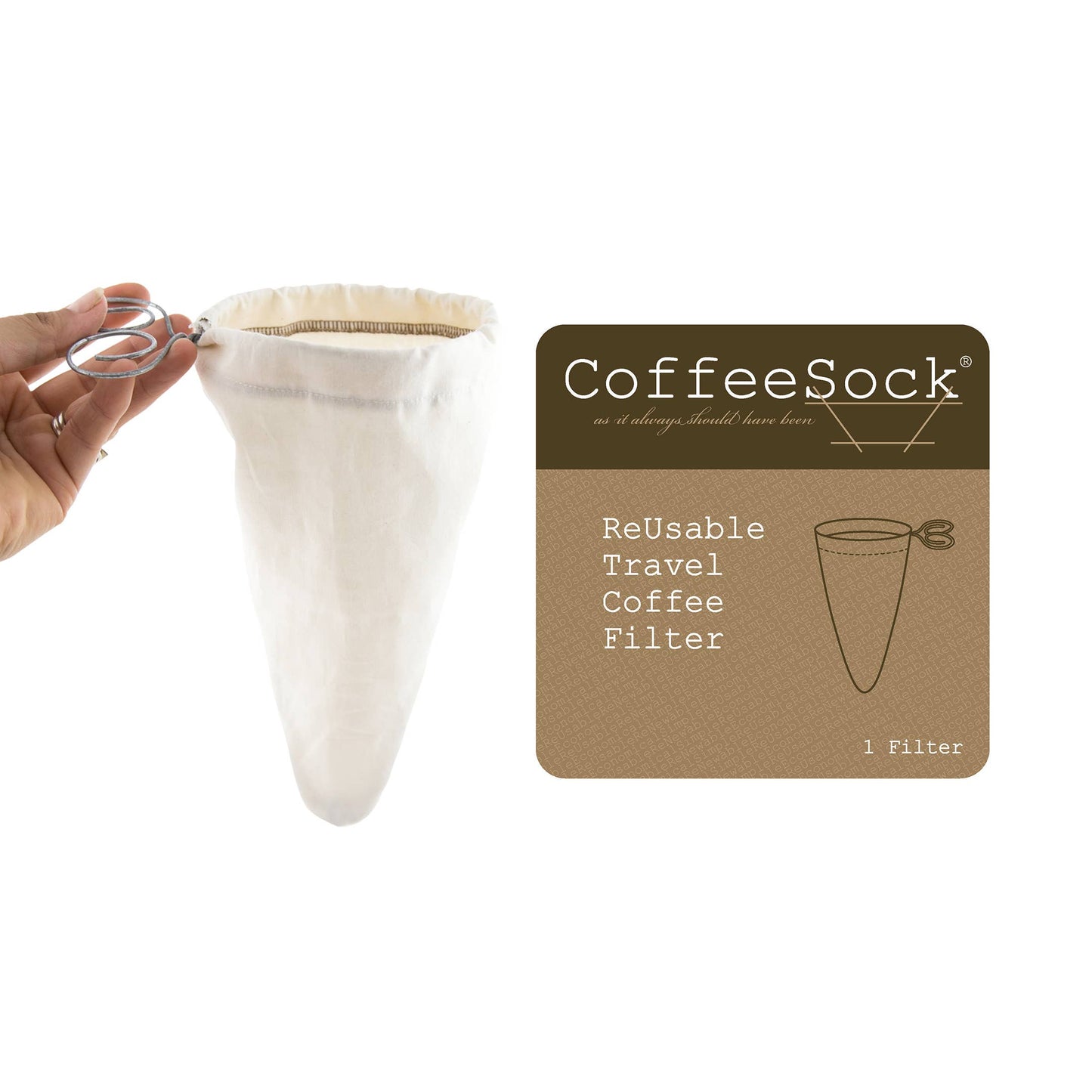 CoffeeSock - Reusable Organic Coffee Filter - Travel Style (1pk) CoffeeSock