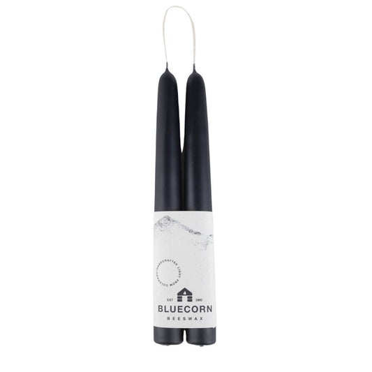 Pair of Hand-Dipped Beeswax Taper Candles: 8" / Black Bluecorn Candles