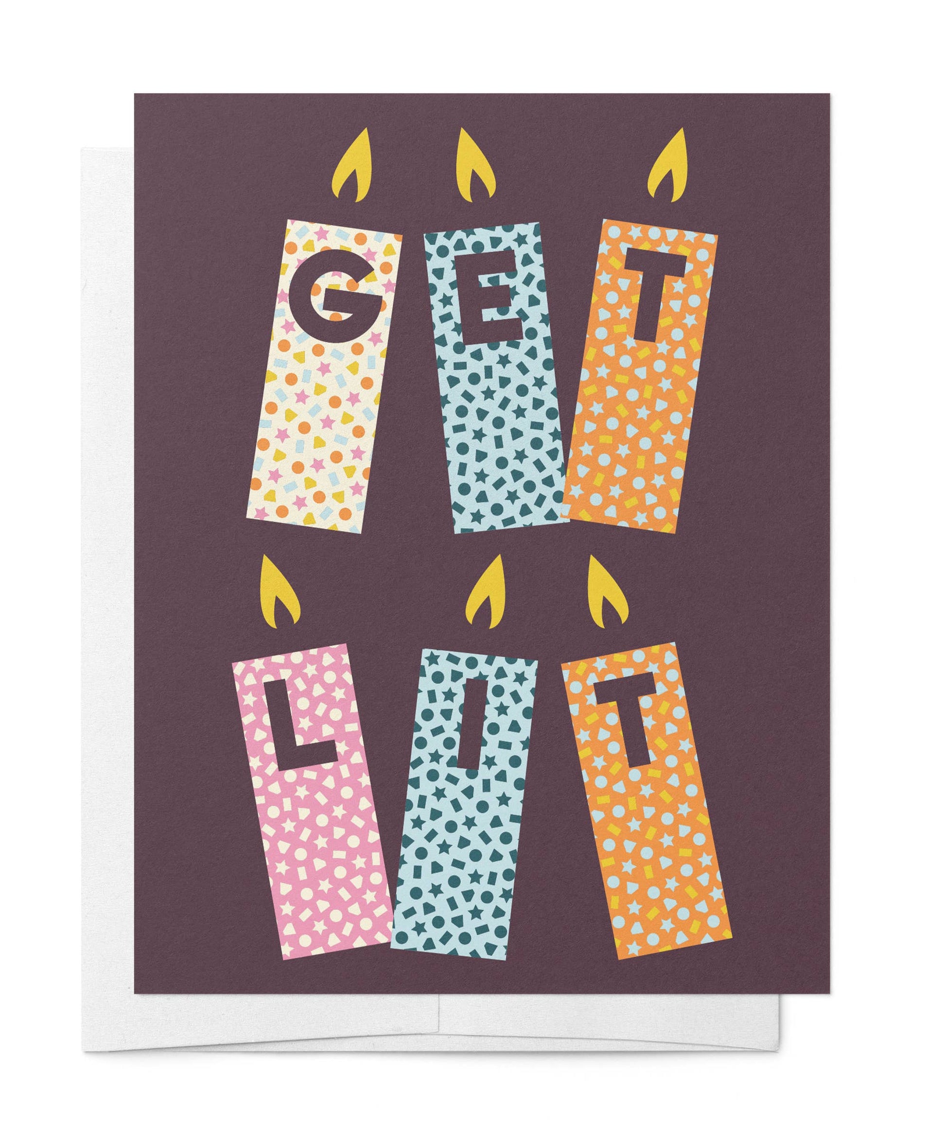 Confetti Get Lit Birthday Candles Greeting Card MASU