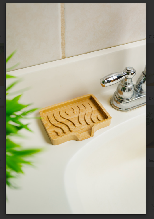 Soap Dish Holder Bathroom Shower Natural Drain Tray Bamboo Stone