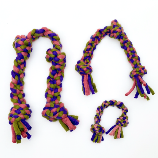 Knotted Rope Pull, Purple/Green - 10" Dharma Dog Karma Cat